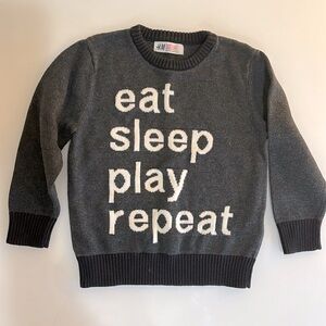 H&M Eat, Sleep, Play, Repeat Gray and White Sweater